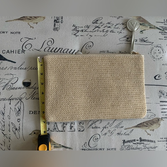 NEW Aveda Cosmetics Pouch: Oatmeal w/Golden Zipper. Zip Pull w/Embossed letter A - Picture 3 of 7